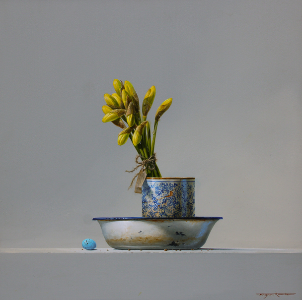 BRYAN HANLON - daffodils and song thrush egg